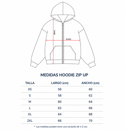 Guía de medidas Hoodie Zipper XS-2XL
