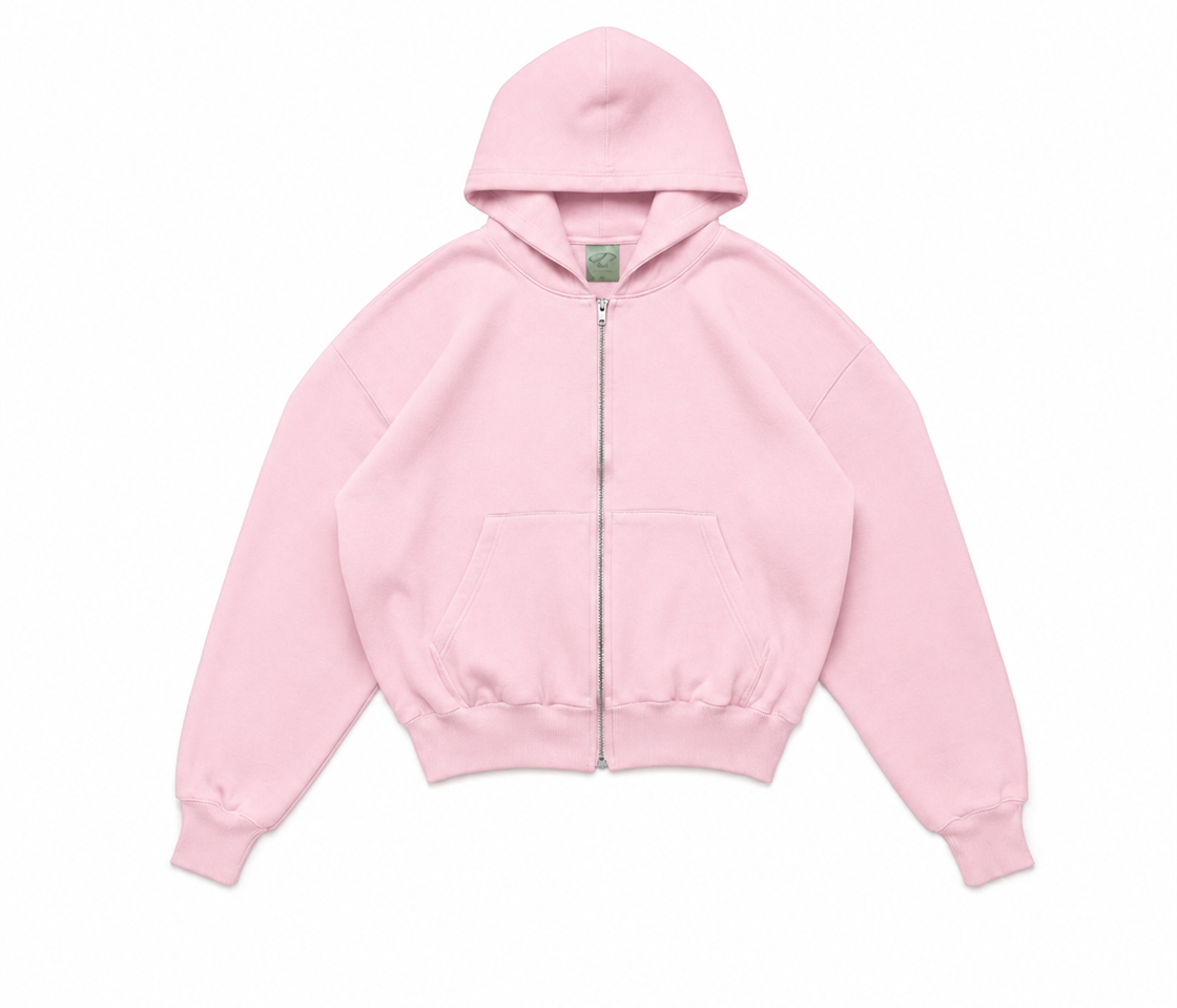 Hoodie Boxy Fit Zipper Rosado