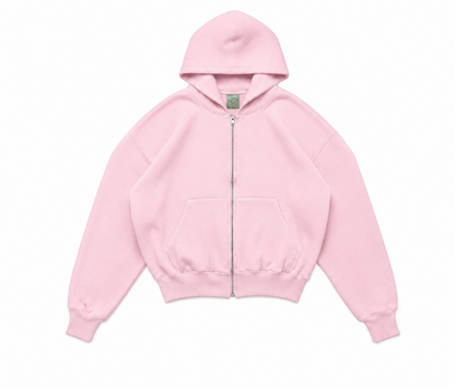 Hoodie Boxy Fit Zipper Rosado