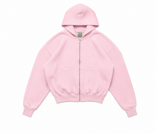 Hoodie Boxy Fit Zipper Rosado
